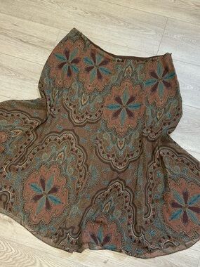 90s’ Ralph Lauren 100% Silk Maxi Skirt Paisley Ruffle Hem Lined Sz.16W